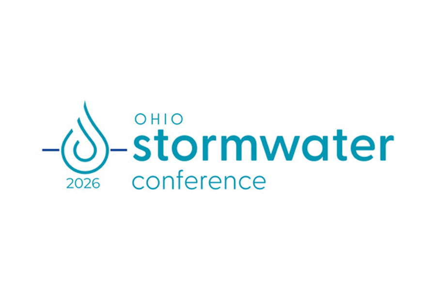 Logo for the 2026 Ohio Stormwater Conference, featuring a blue water droplet icon and modern text on a white background.