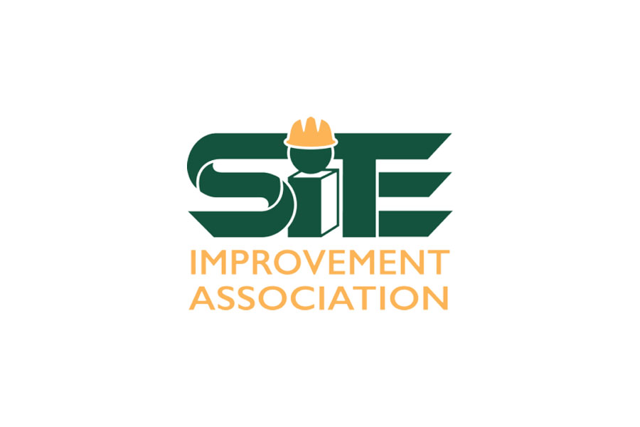 Logo for SITE Improvement Association featuring bold green letters "SITE" with a yellow hard hat over the "I," and "IMPROVEMENT ASSOCIATION" in orange text below.