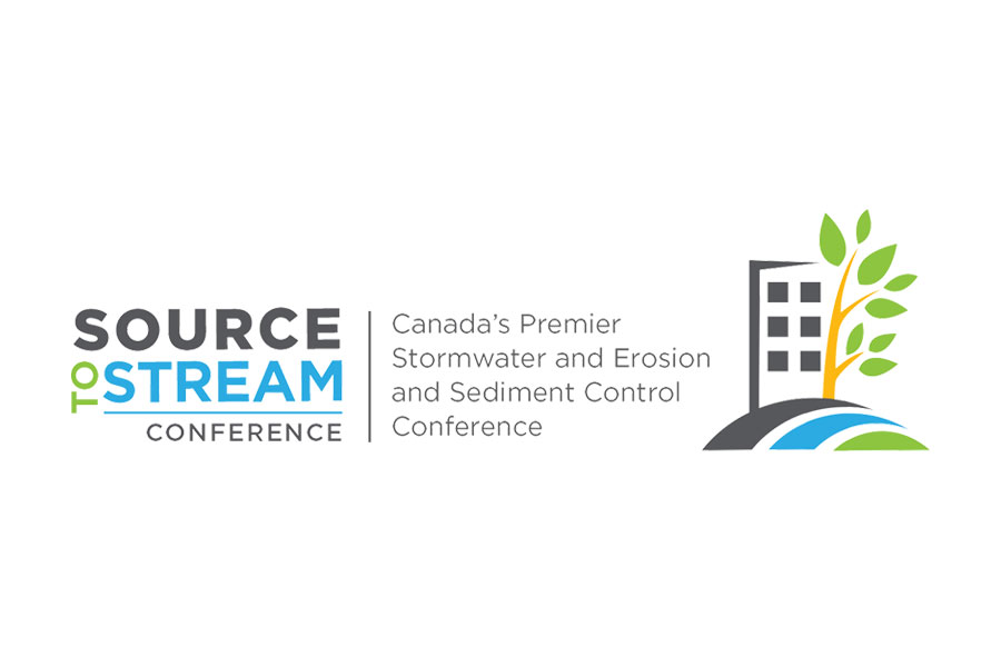 Logo for the Source to Stream Conference with text: "Canada’s Premier Stormwater and Erosion and Sediment Control Conference" and an icon of a building with leaves and a stream.