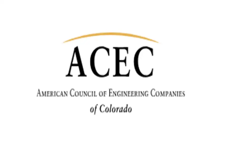 Logo of the American Council of Engineering Companies of Colorado, featuring the acronym ACEC with a gold curved line above it.