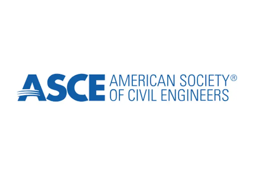The logo of the American Society of Civil Engineers (ASCE) featuring the acronym "ASCE" in bold blue letters and the full name to the right.