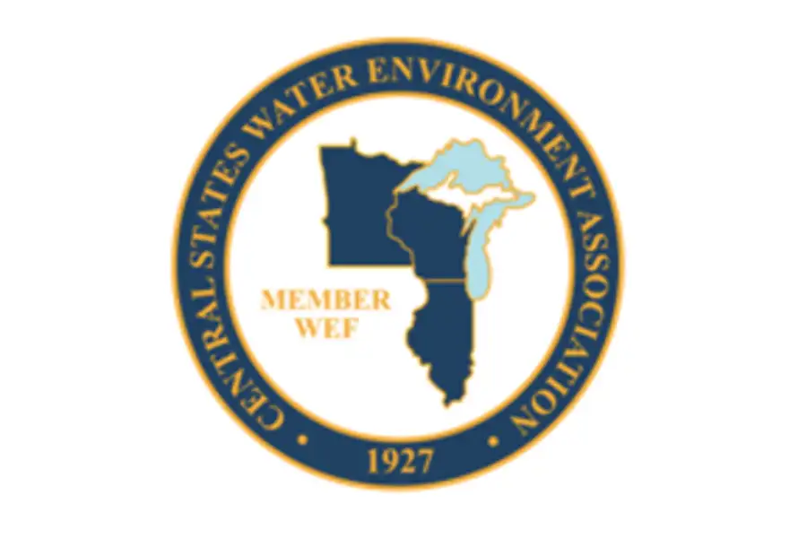 Seal of the Central States Water Environment Association featuring a map outline of central U.S. states and the Great Lakes, with the text "Member WEF" and "1927.