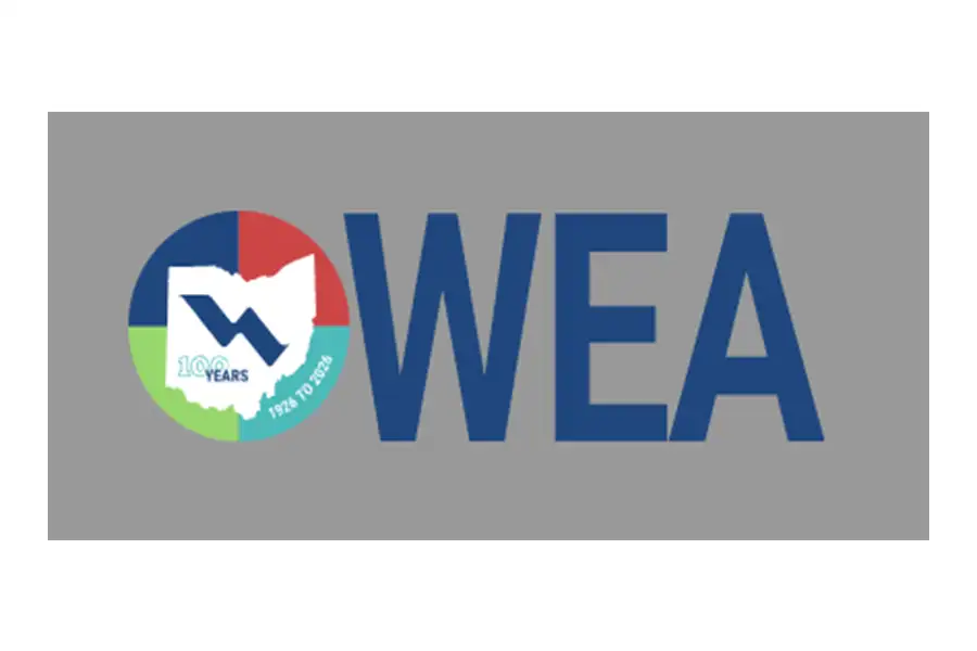 Logo with the letters "WEA" and a circular emblem showing "100 Years, 1926 to 2026" over a map outline, divided into red, blue, and green sections.